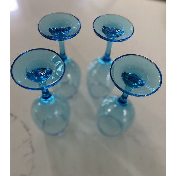 Set Of 4 Vintage Cristar Rioja Sky Blue Water Goblets-Wine Glasses 8 1/8” Tall - Picture 3 of 16